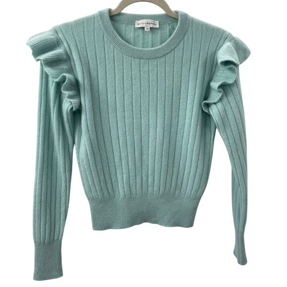 White + Warren XS Flutter Sleeve Cashmere Sweater Ribbed - Picture 3 of 7